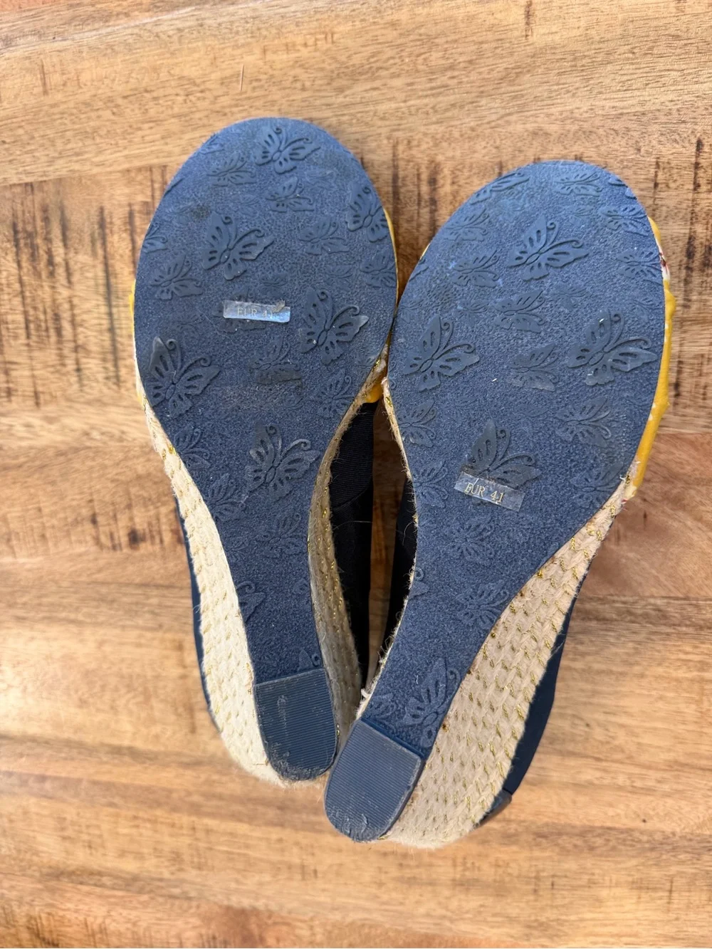 Poetic License Yellow Floral & Navy Espadrille Wedge Heels